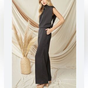 Entro Black Satin High Neck Jumpsuit